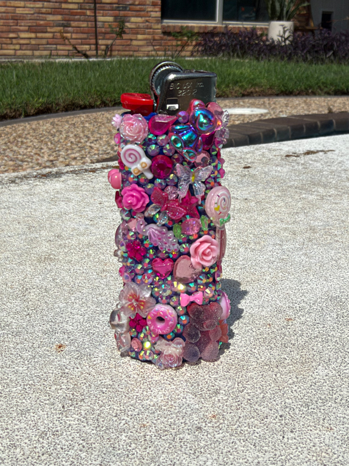 Pink Cloud Bedazzled BIC Lighter | Pink Rhinestone Bling Lighter with Charms | Handmade Kandi Lighter