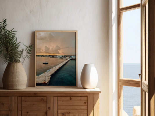 Golden Pier | Coastal Photography Print, Harbor Wall Art, Sunset Ocean Fine Art Print