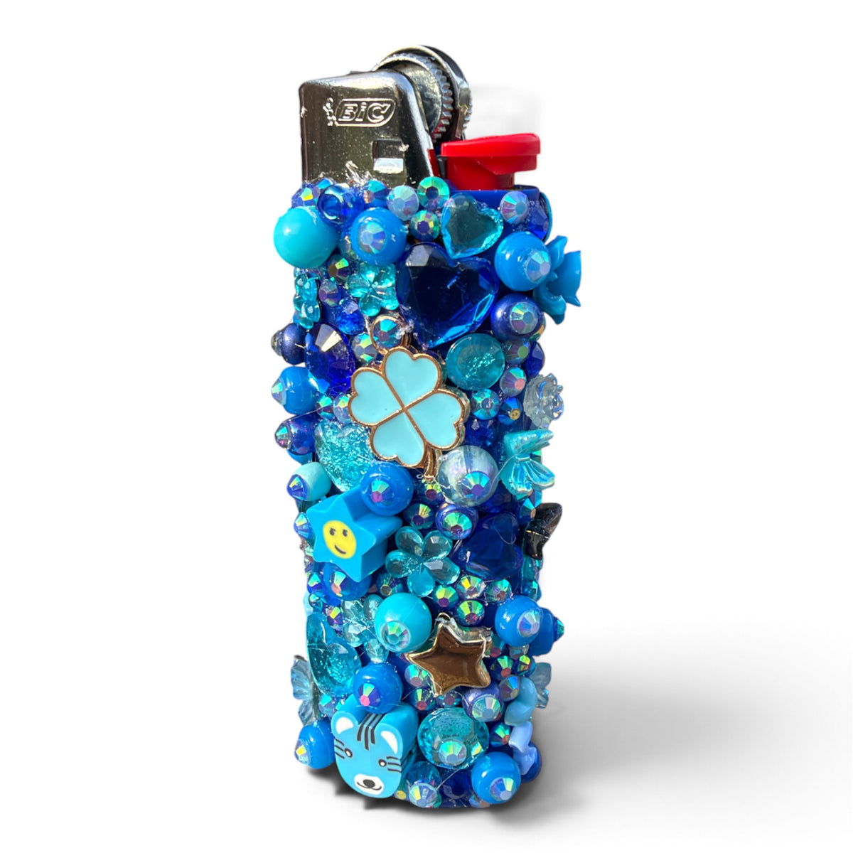 Bedazzled BIC Lighter Cover | Blue Rhinestone Bling Lighter with Charms | Handmade Kandi Lighter Case